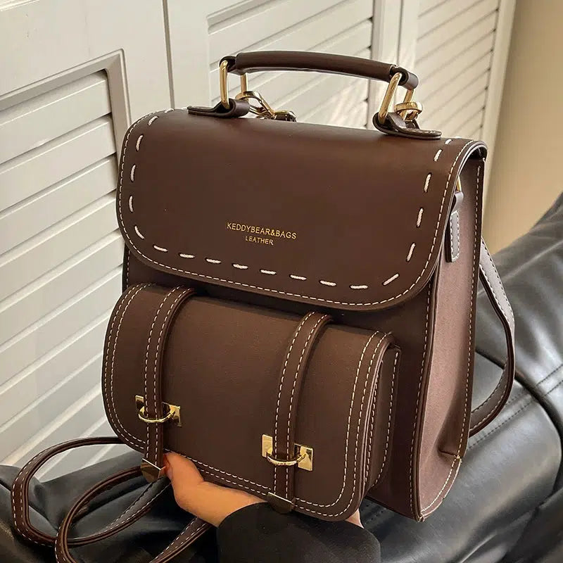 Buckle Straps Vintage Leather Backpack