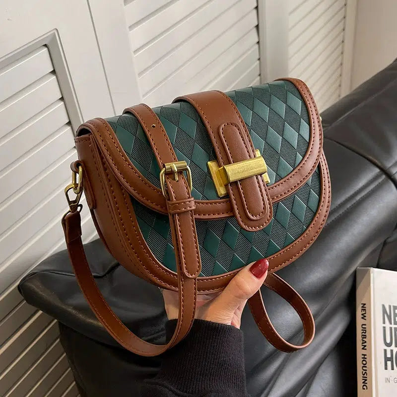 Buckle Woven Pattern Crossbody Bag