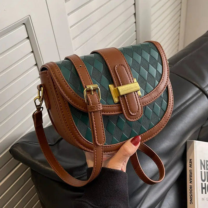 Buckle Woven Pattern Crossbody Bag