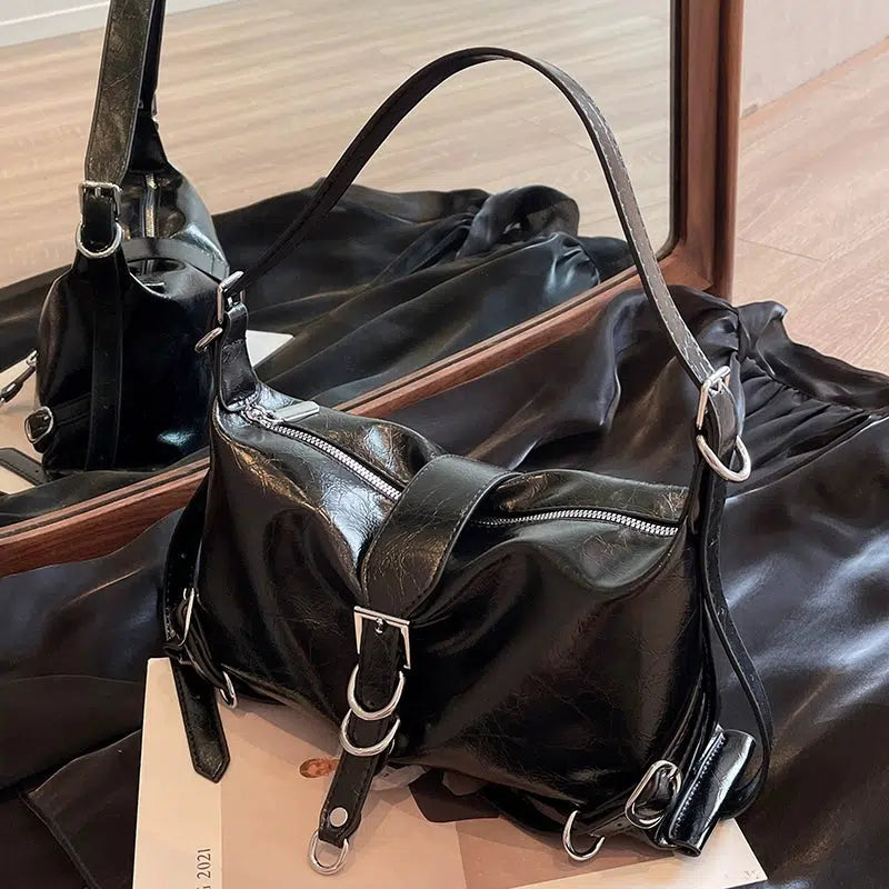 Buckles Leather Shoulder Bag