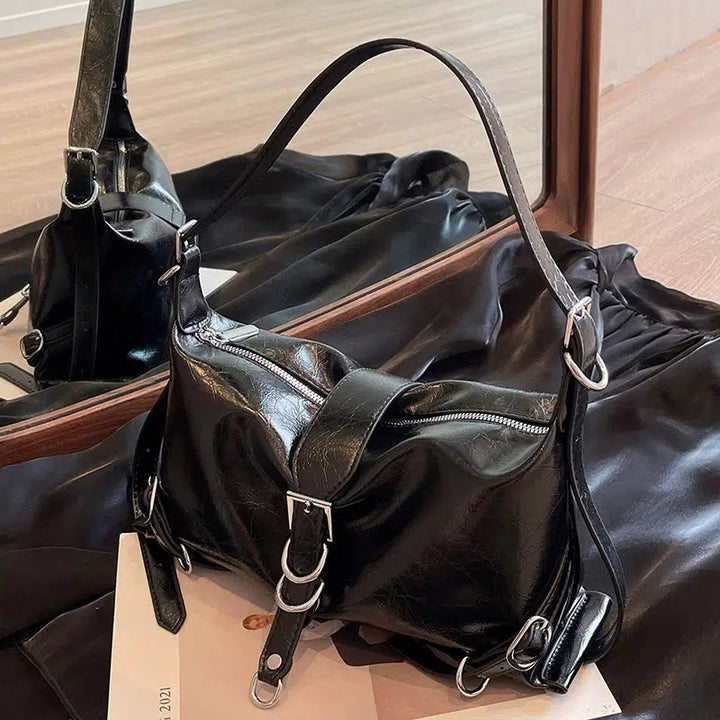Buckles Leather Shoulder Bag