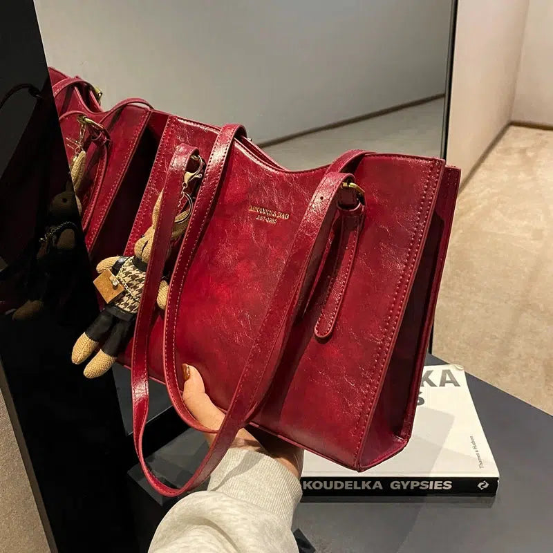 Bunny Keychain Leather Tote Bag