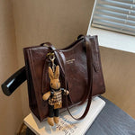 Bunny Keychain Leather Tote Bag