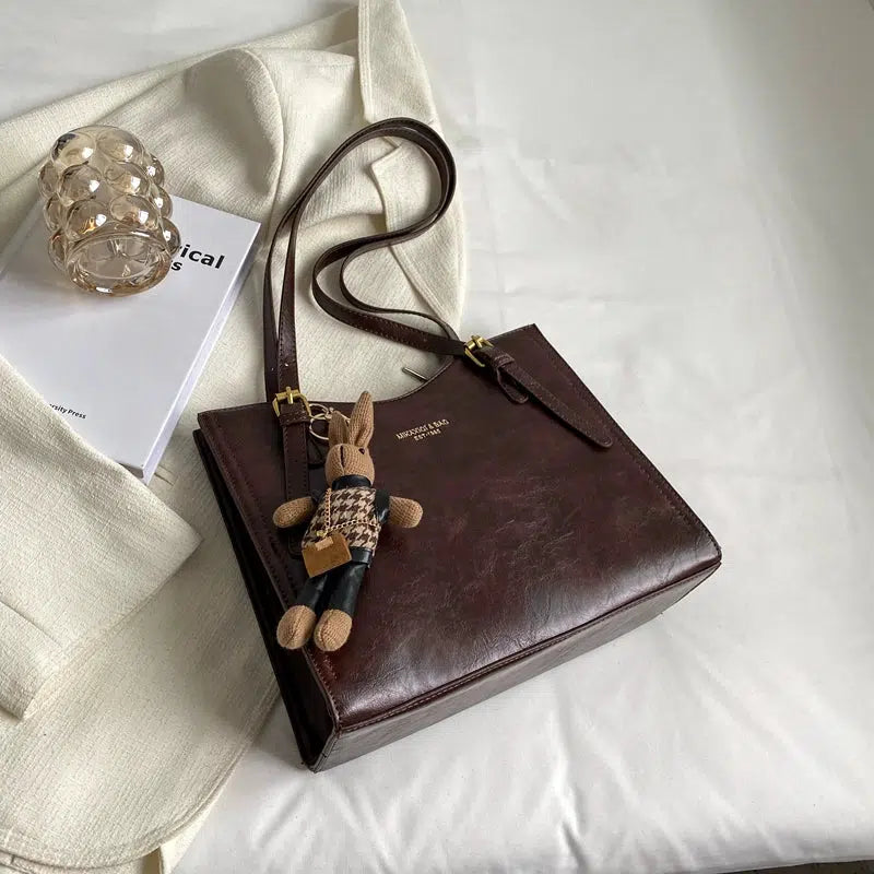 Bunny Keychain Leather Tote Bag