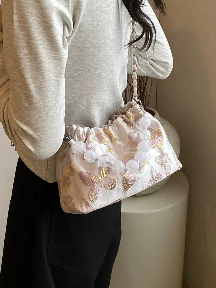 Butterfly Embroidered Beaded Handle Bag