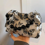 Butterfly Embroidered Beaded Handle Bag