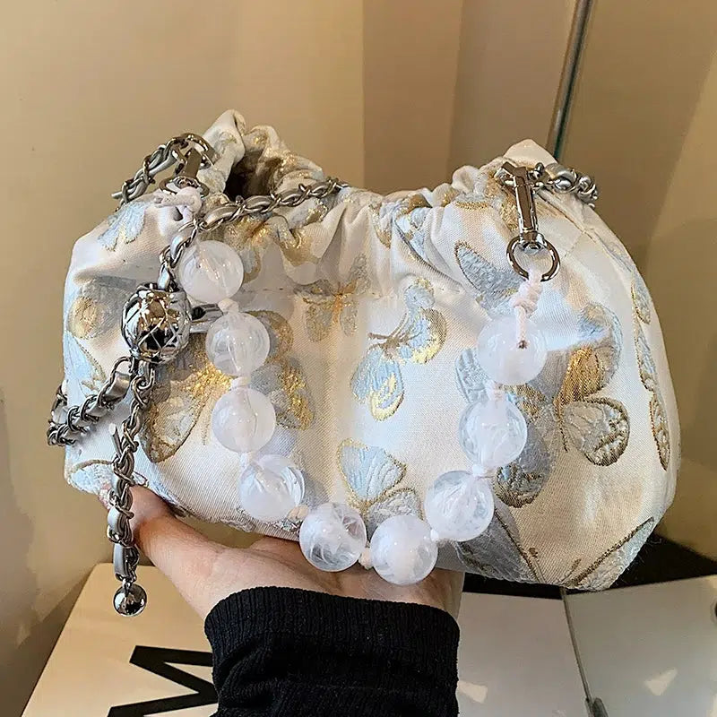 Butterfly Embroidered Beaded Handle Bag
