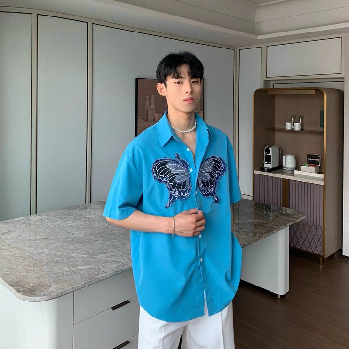 Butterfly Embroidered Short-Sleeve Shirt
