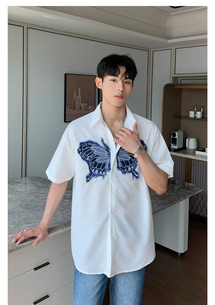 Butterfly Embroidered Short-Sleeve Shirt