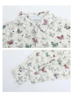 Butterfly Print Fringed Long Sleeve Shirt