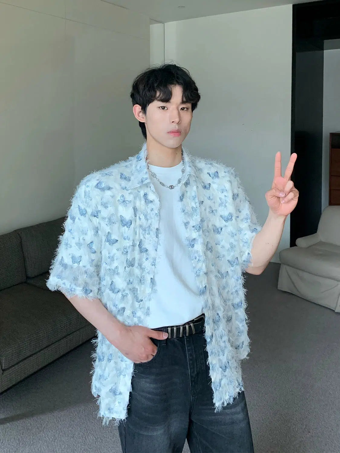 Butterfly Print Short Sleeve Shirt