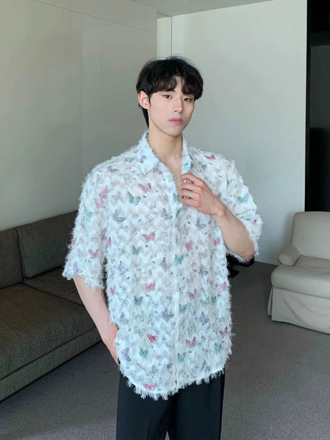 Butterfly Print Short Sleeve Shirt