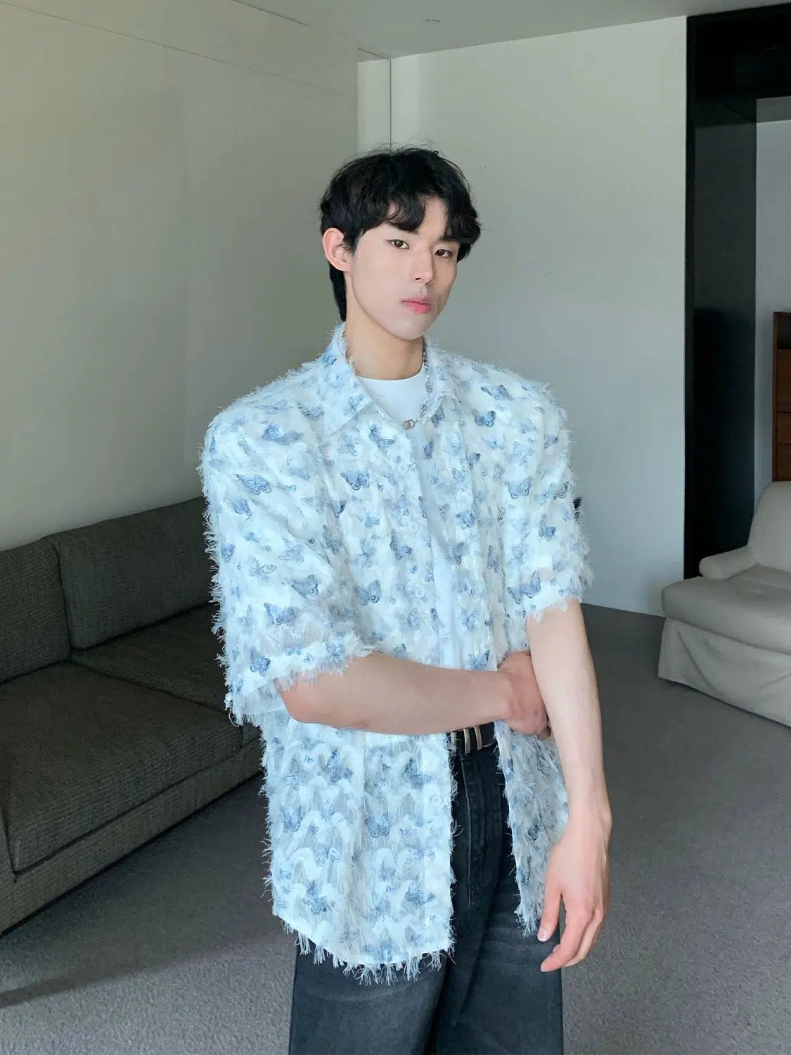 Butterfly Print Short Sleeve Shirt