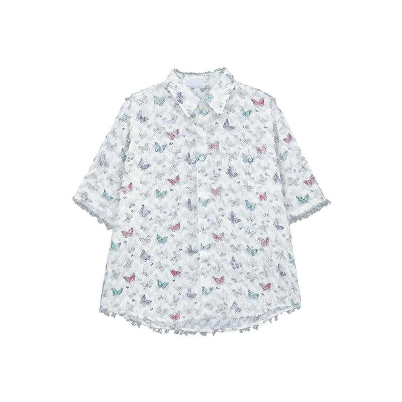 Butterfly Print Short Sleeve Shirt