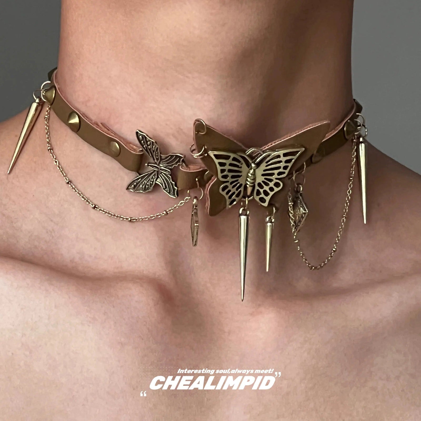 Butterfly Spike Choker Necklace