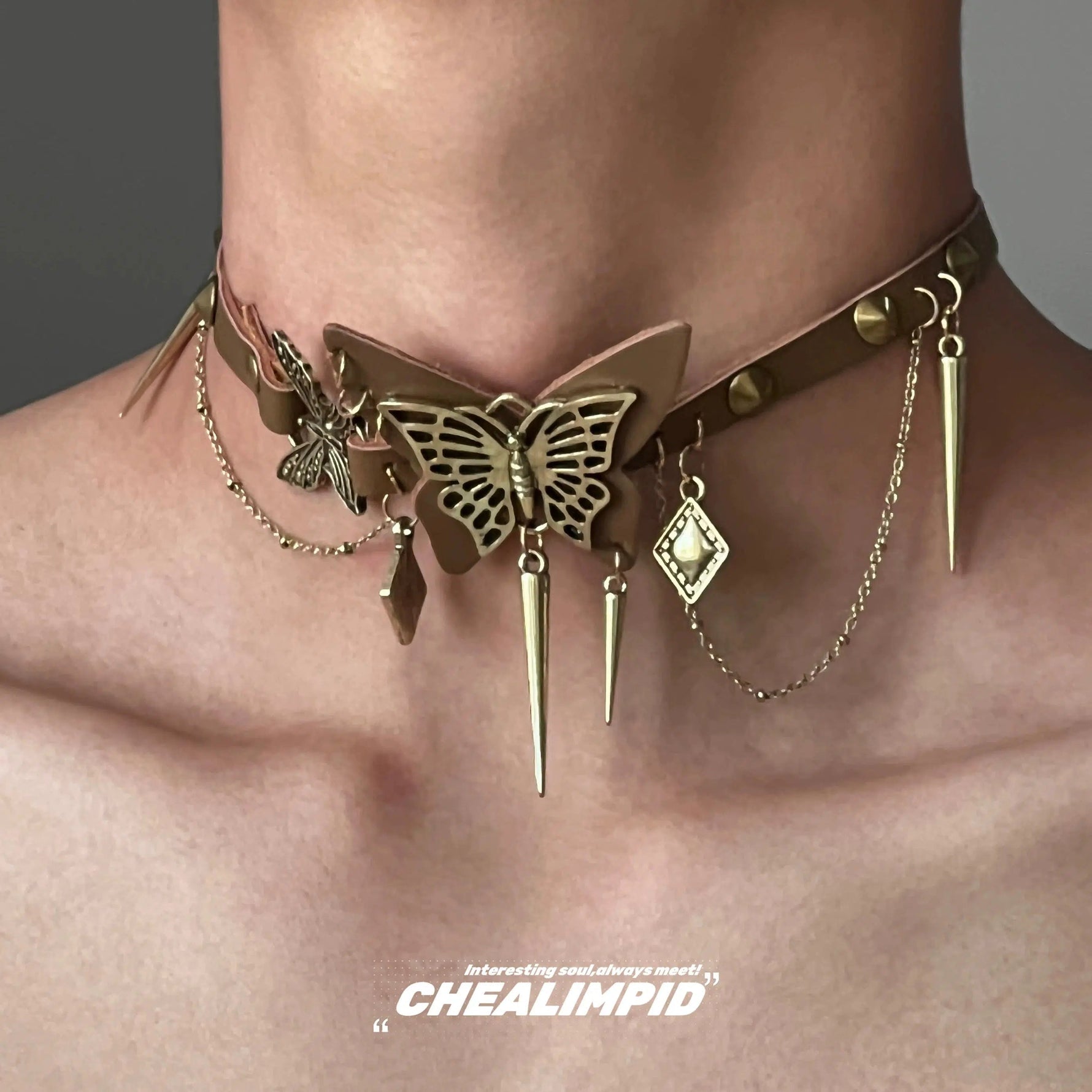 Butterfly Spike Choker Necklace