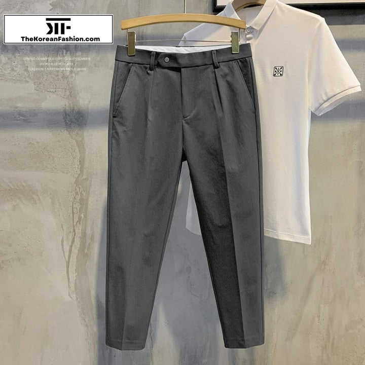 Button Buckle Slim Suit Pants