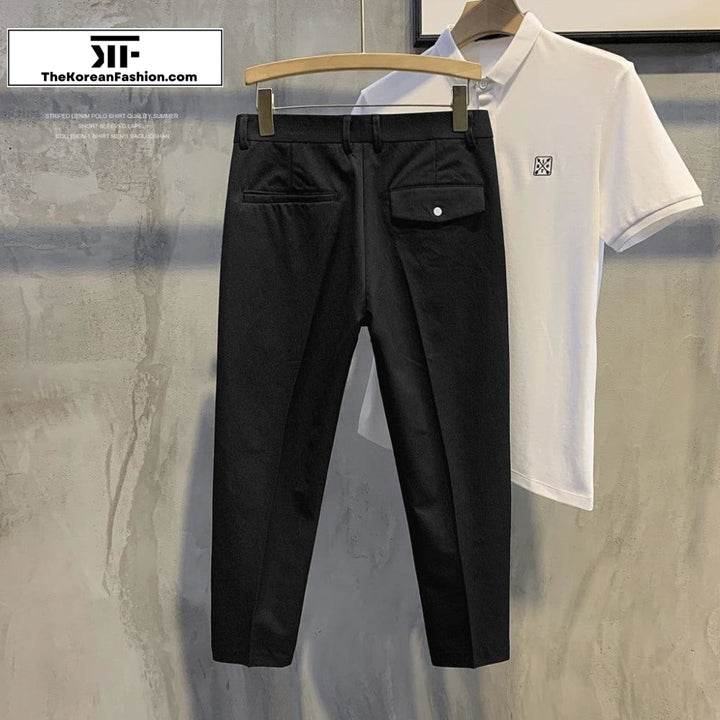 Button Buckle Slim Suit Pants