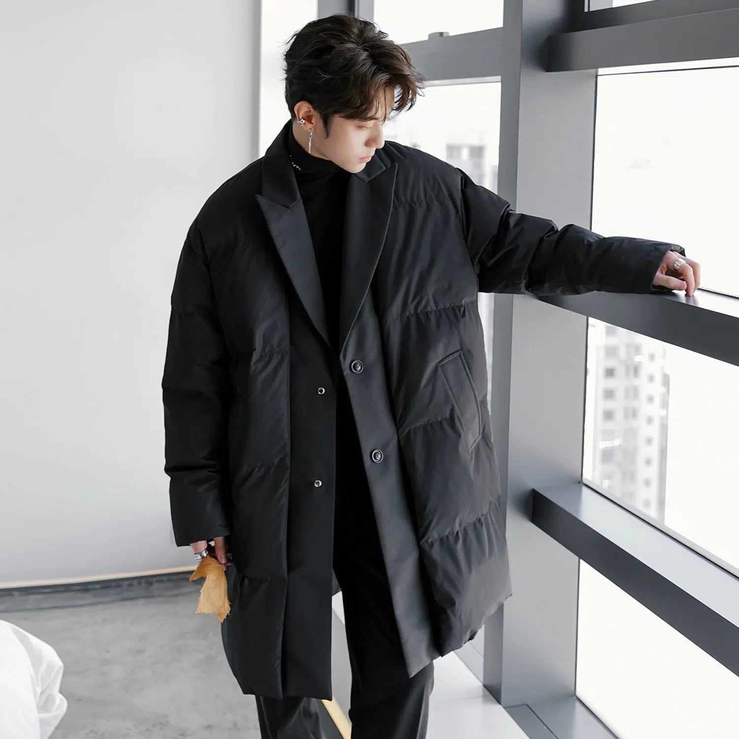 Button Closure Long Cotton-Padded Jacket