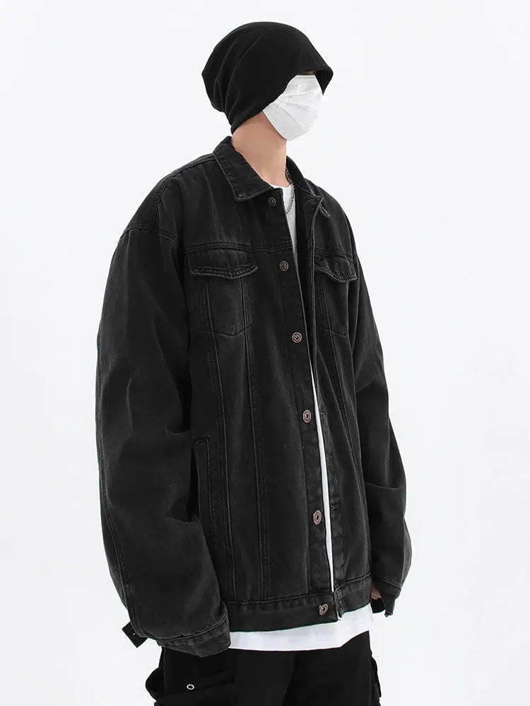 Button Closure Oversized Denim Jacket