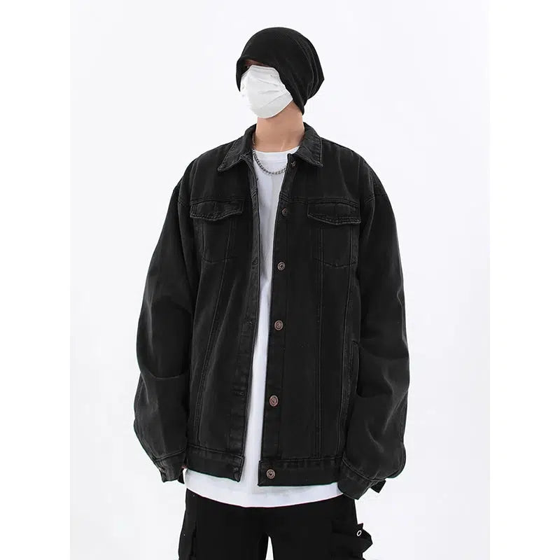 Button Closure Oversized Denim Jacket