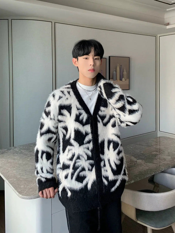 Button Closure Patterned Knit Cardigan
