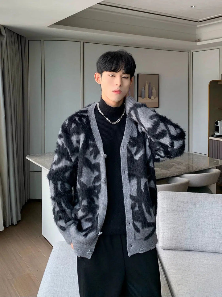 Button Closure Patterned Knit Cardigan