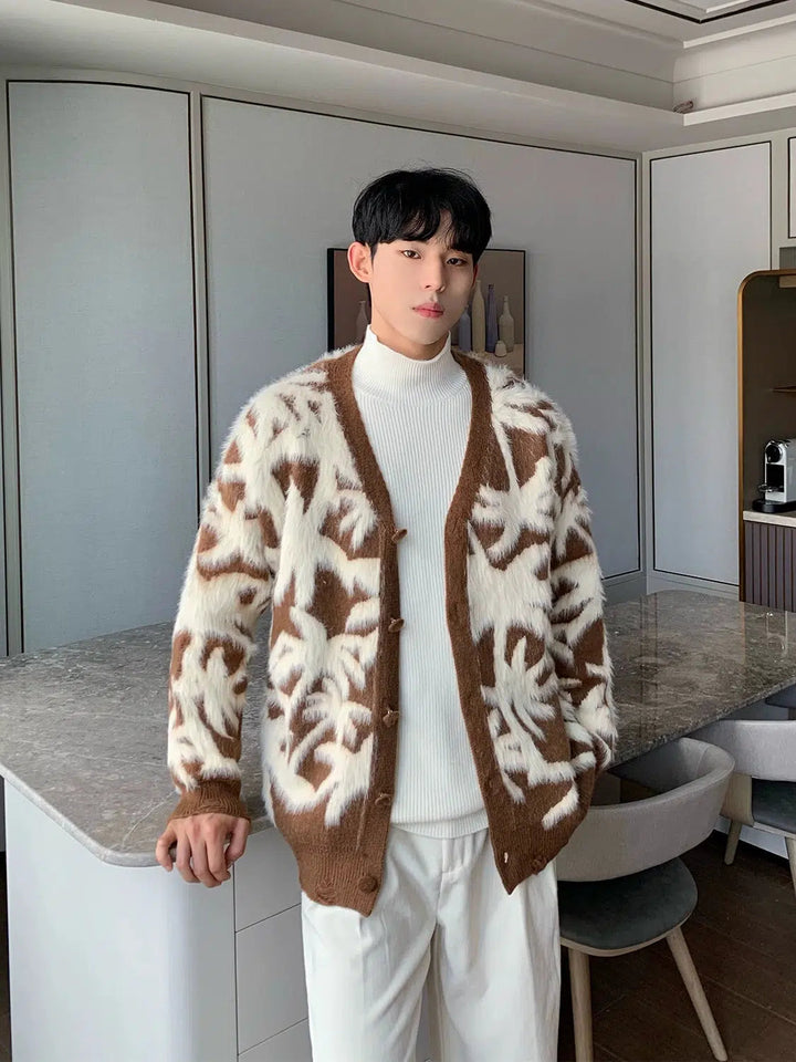 Button Closure Patterned Knit Cardigan