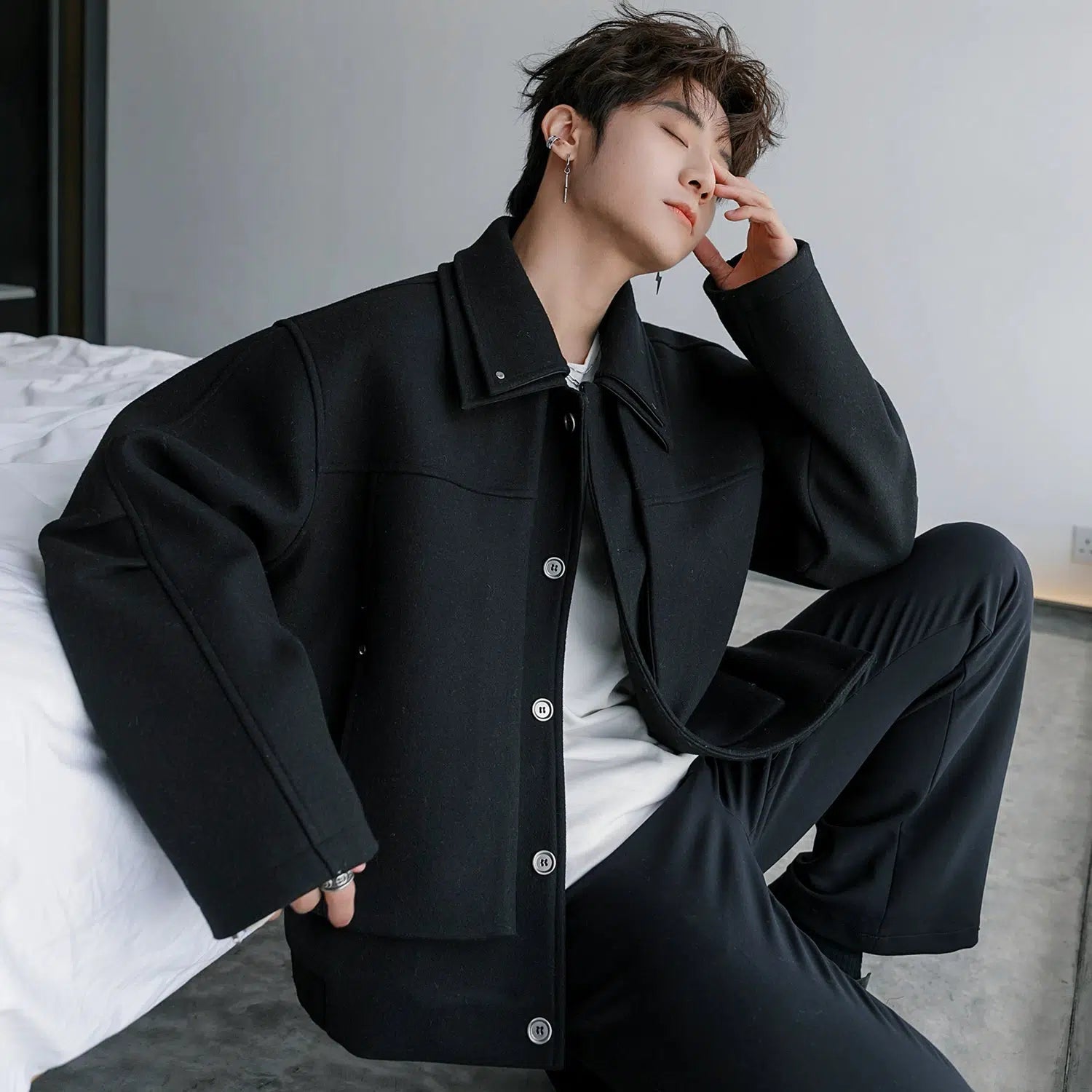 Button Closure Woolen Coat