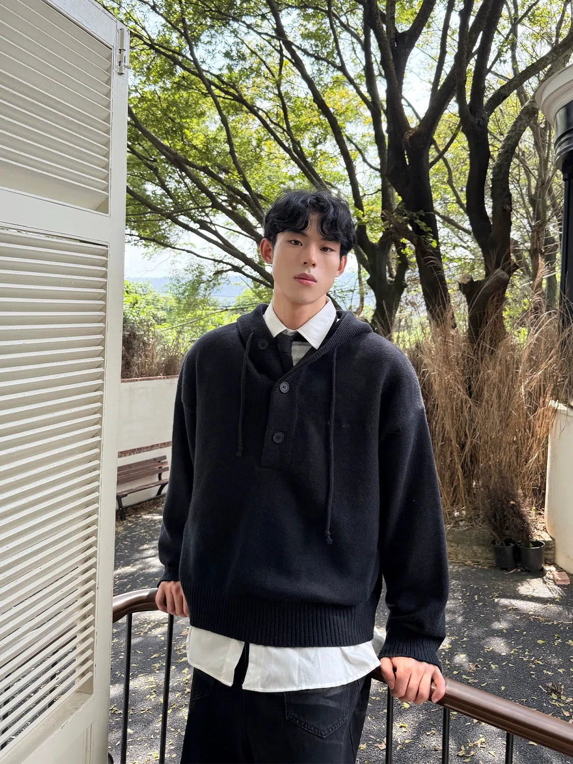 Button Hooded Sweater