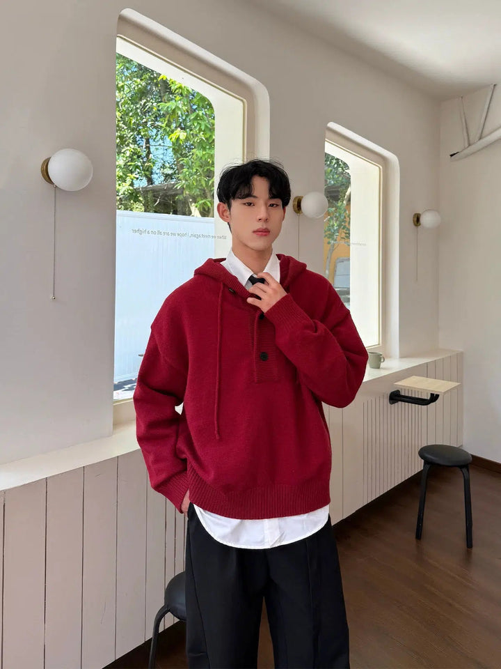 Button Hooded Sweater