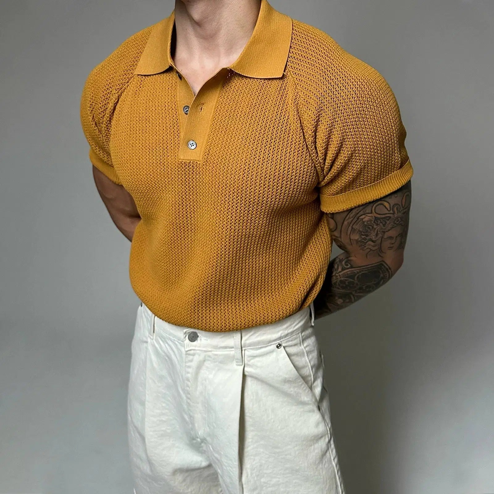 Button Placket Collared Knit T-shirt