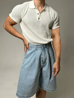 Button Placket Collared Knit T-shirt