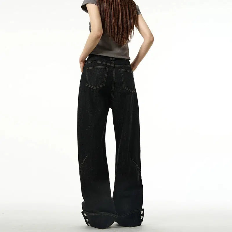 Button Retro Straight Wide Leg Jeans