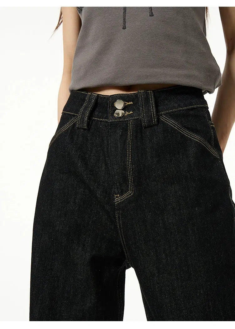 Button Retro Straight Wide Leg Jeans