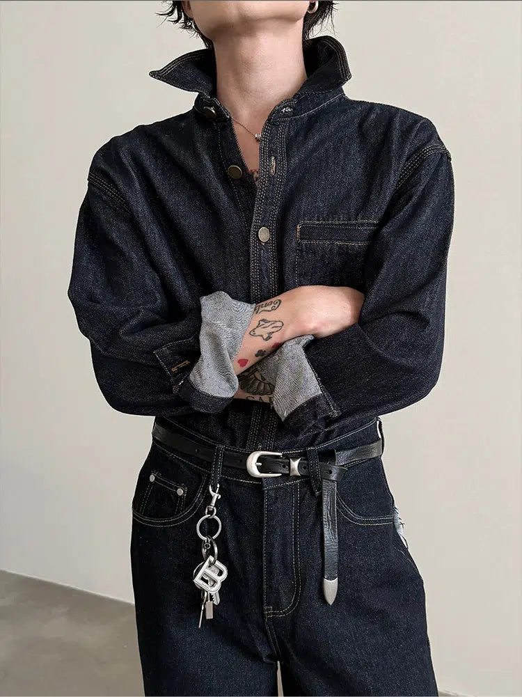 Button-Up Front Casual Denim Jacket