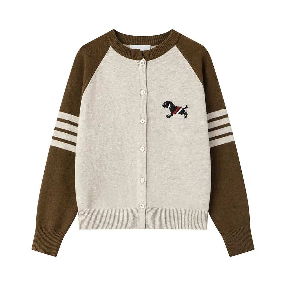 Dog Print Button-Up Knit Cardigan