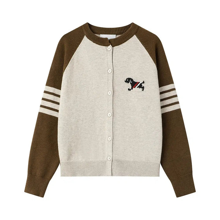 Dog Print Button-Up Knit Cardigan