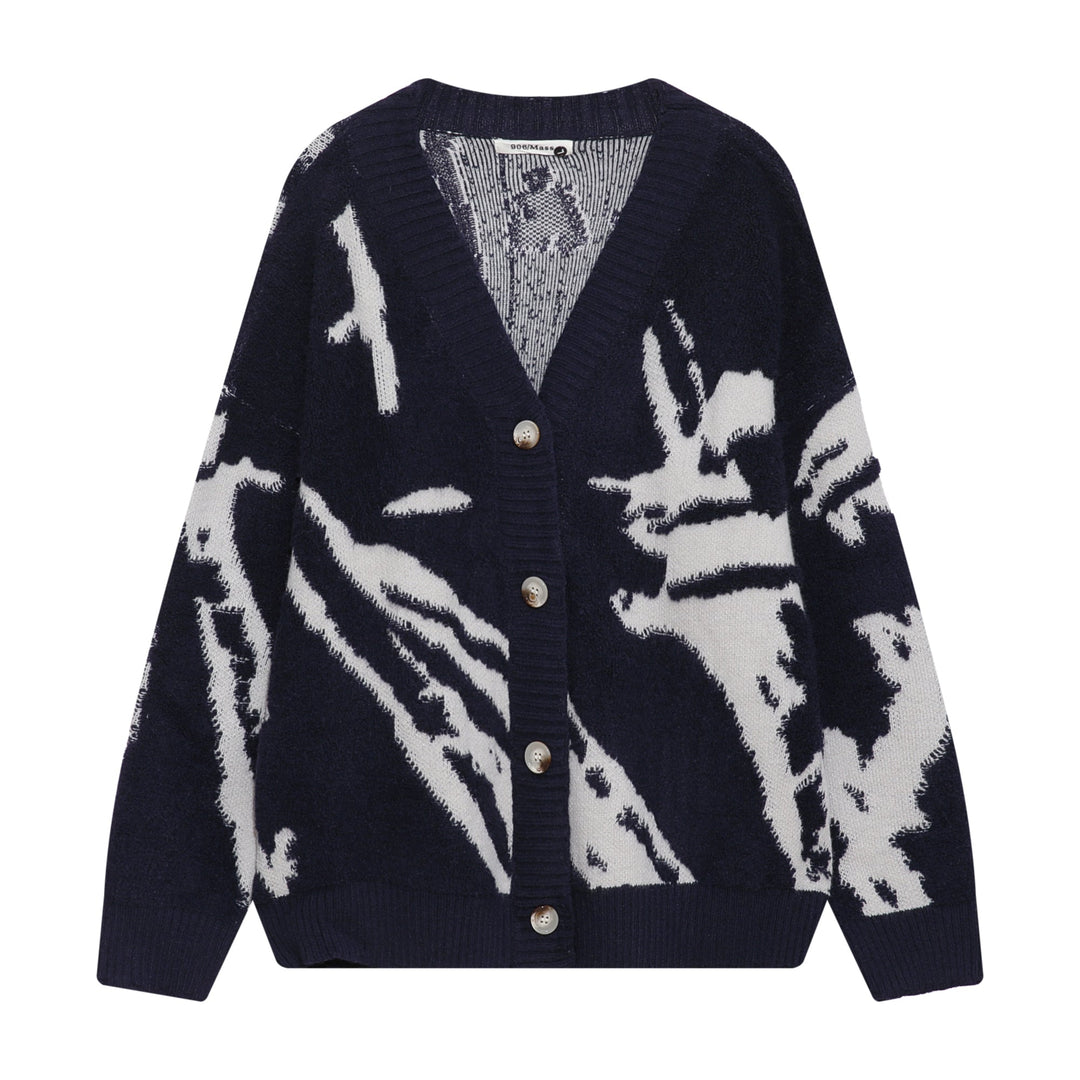 Button-Up Patterned Sweater Cardigan
