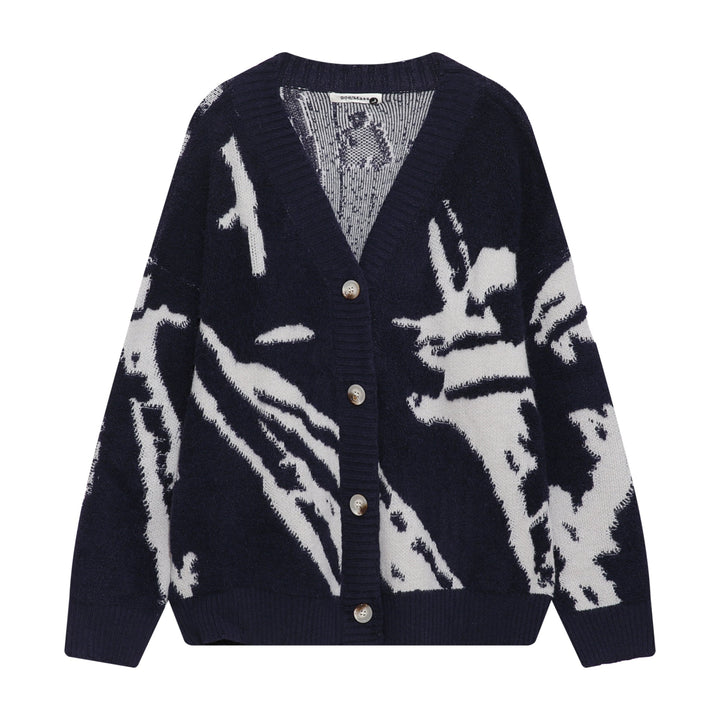 Button-Up Patterned Sweater Cardigan