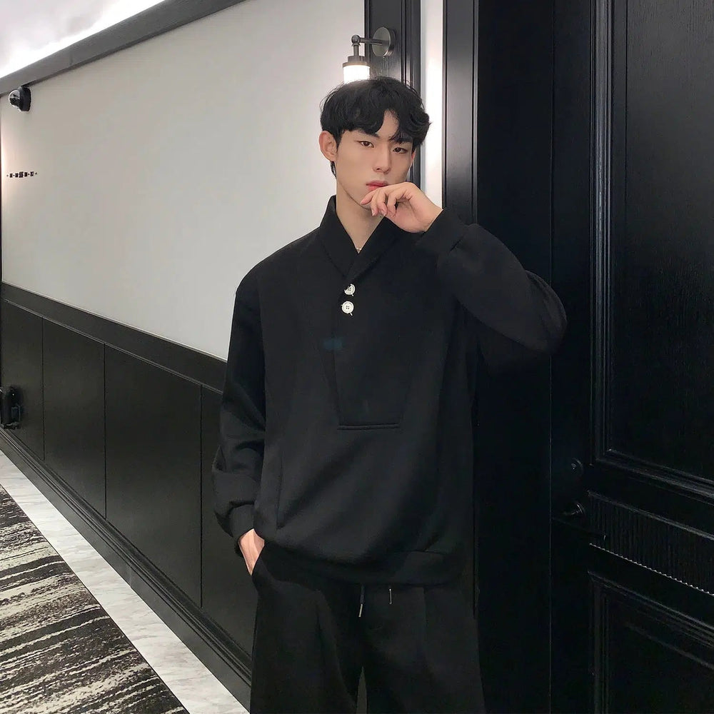 Button V-neck Sweater