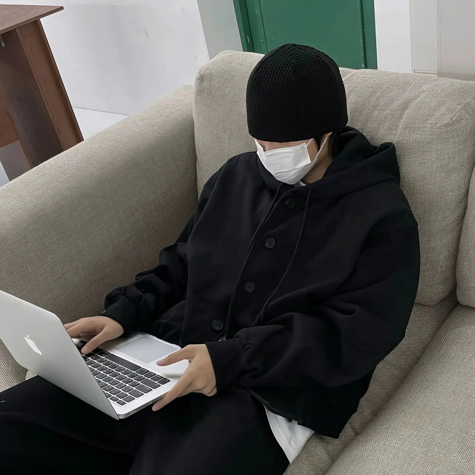 Buttoned Hooded Sweatshirt Jacket & Pants