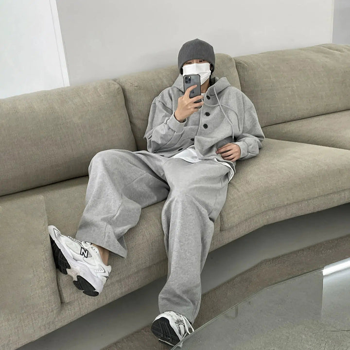 Buttoned Hooded Sweatshirt Jacket & Pants