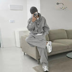 Buttoned Hooded Sweatshirt Jacket & Pants