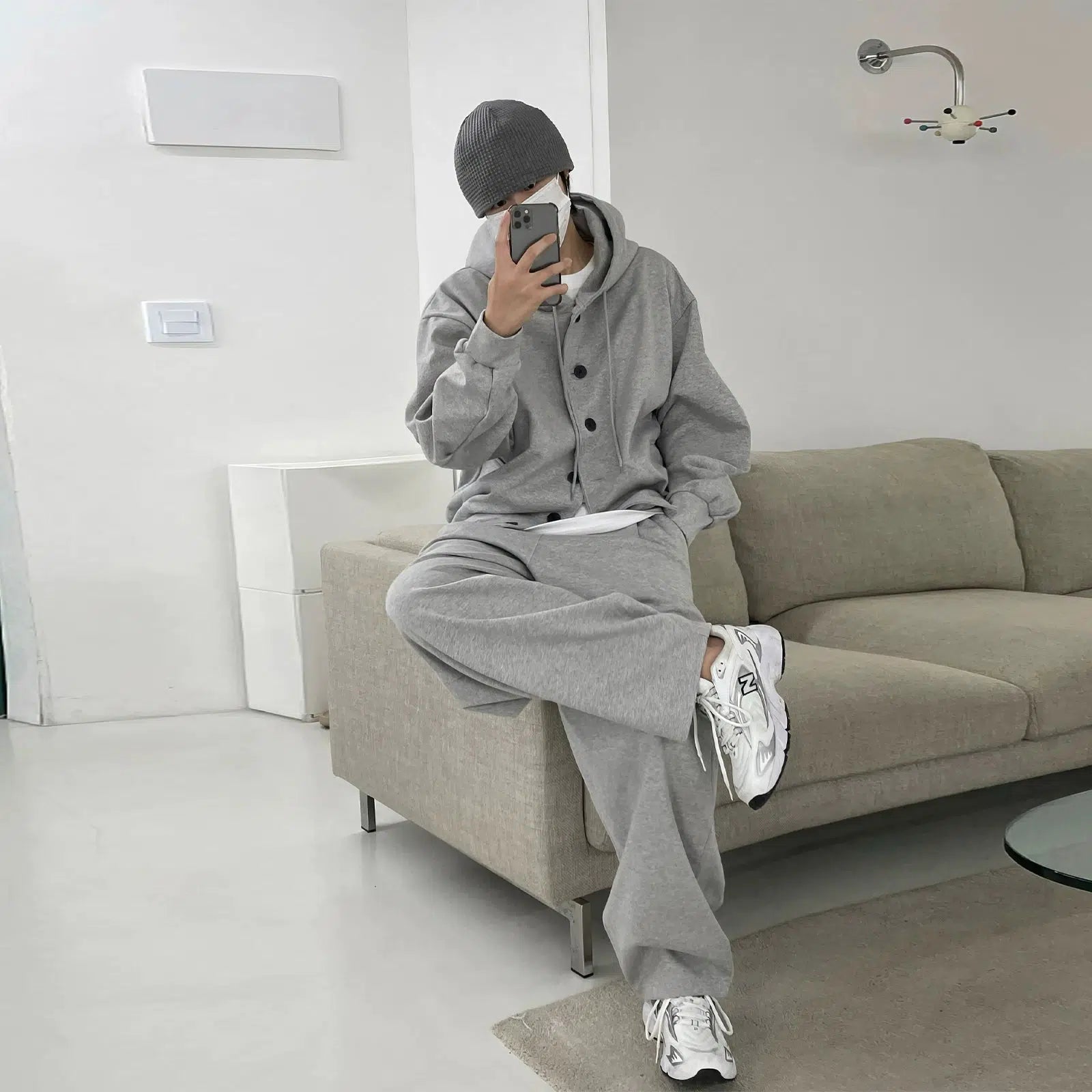 Buttoned Hooded Sweatshirt Jacket & Pants