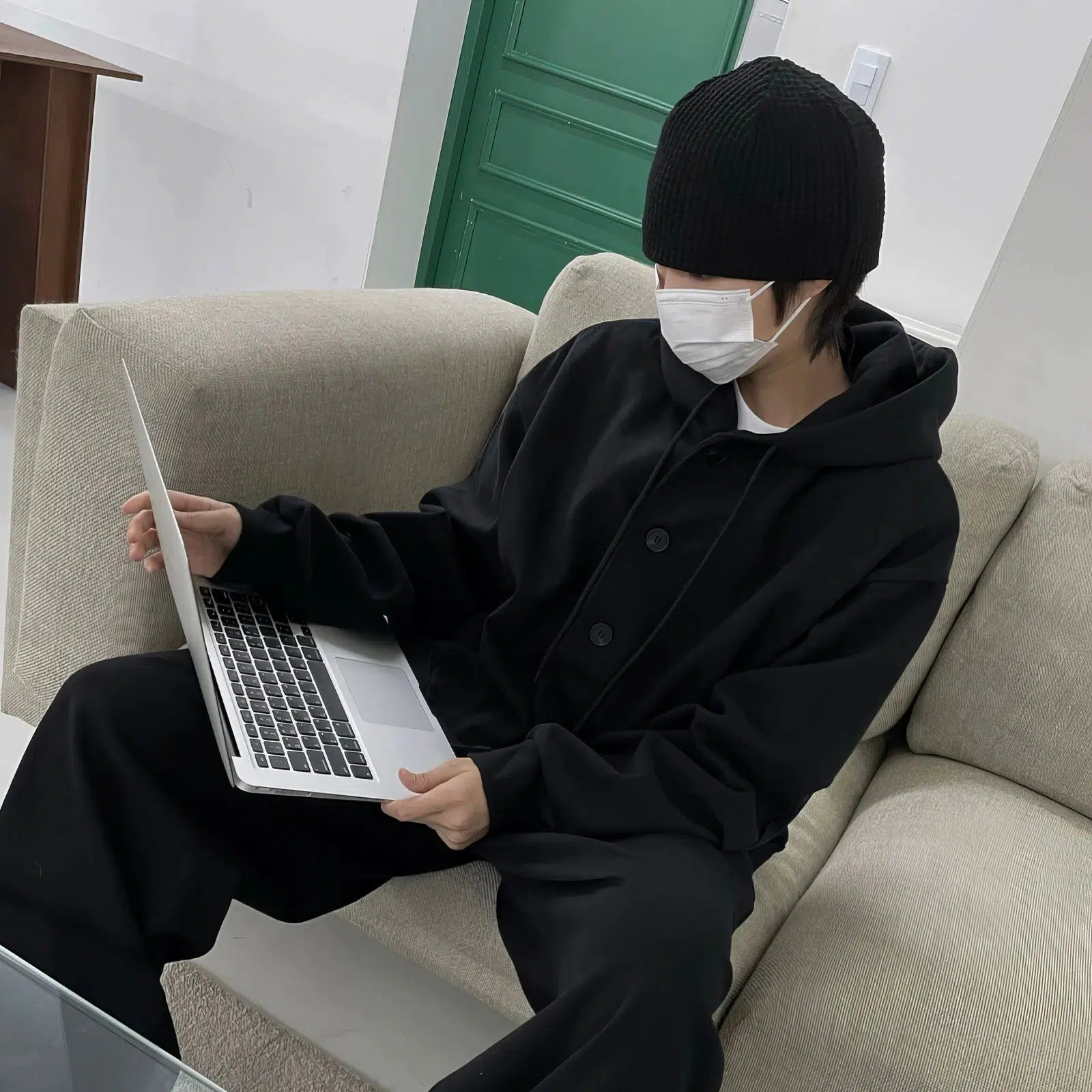 Buttoned Hooded Sweatshirt Jacket & Pants