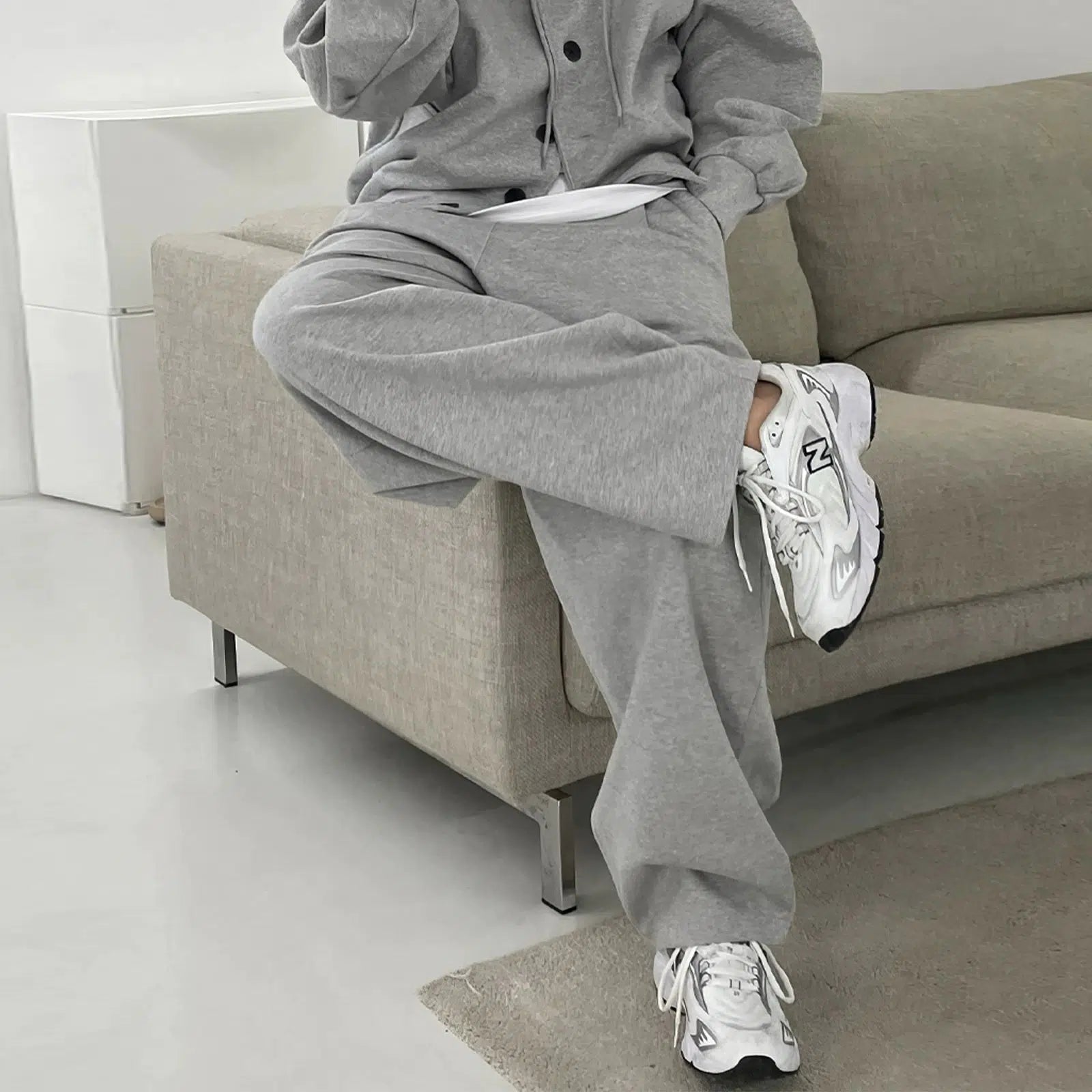 Buttoned Hooded Sweatshirt Jacket & Pants