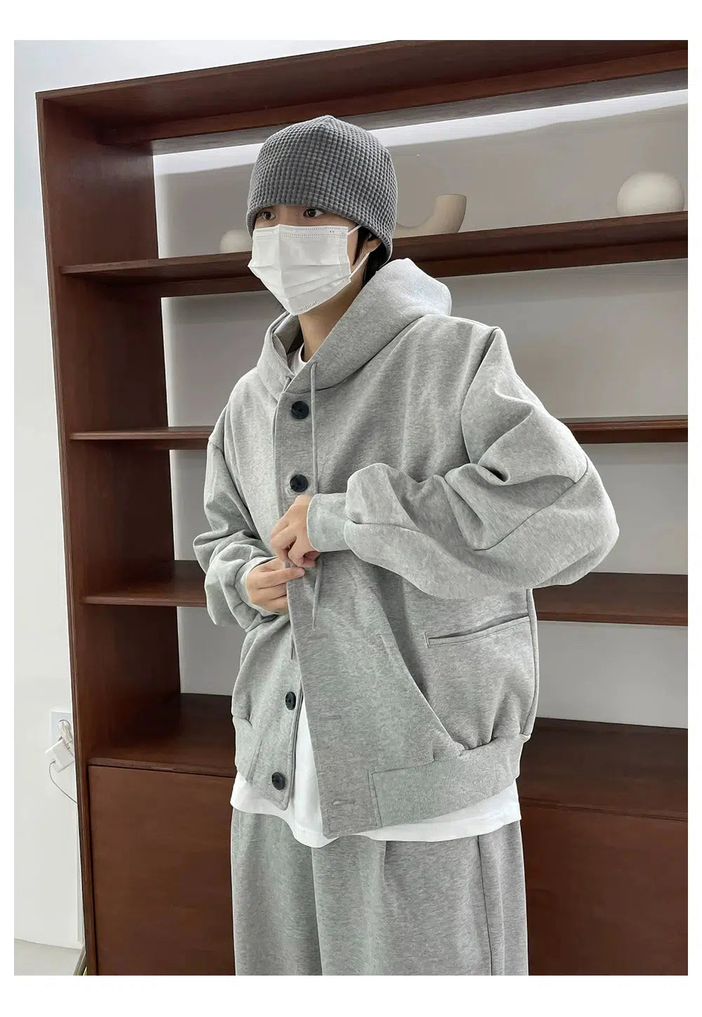 Buttoned Hooded Sweatshirt Jacket & Pants