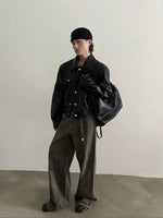 Buttoned Pockets Leather Jacket