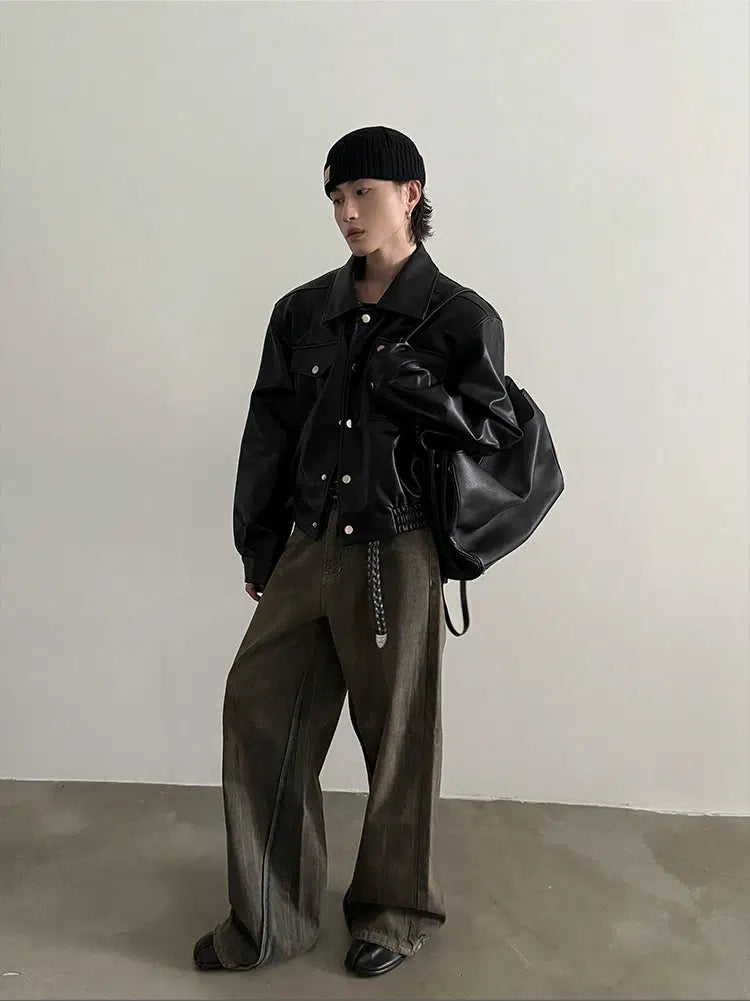 Buttoned Pockets Leather Jacket